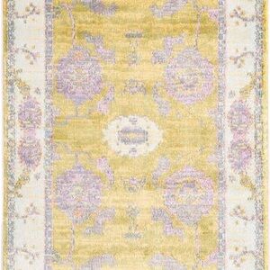 Floral Patterned Rug Runner in Yellow and Pink. 2’7” x 12’ Runner Made in Turkey
